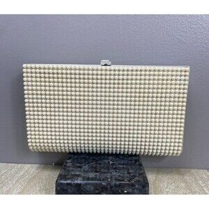 Vintage Beaded Clutch Handbag Purse White Bridal Wedding Formal